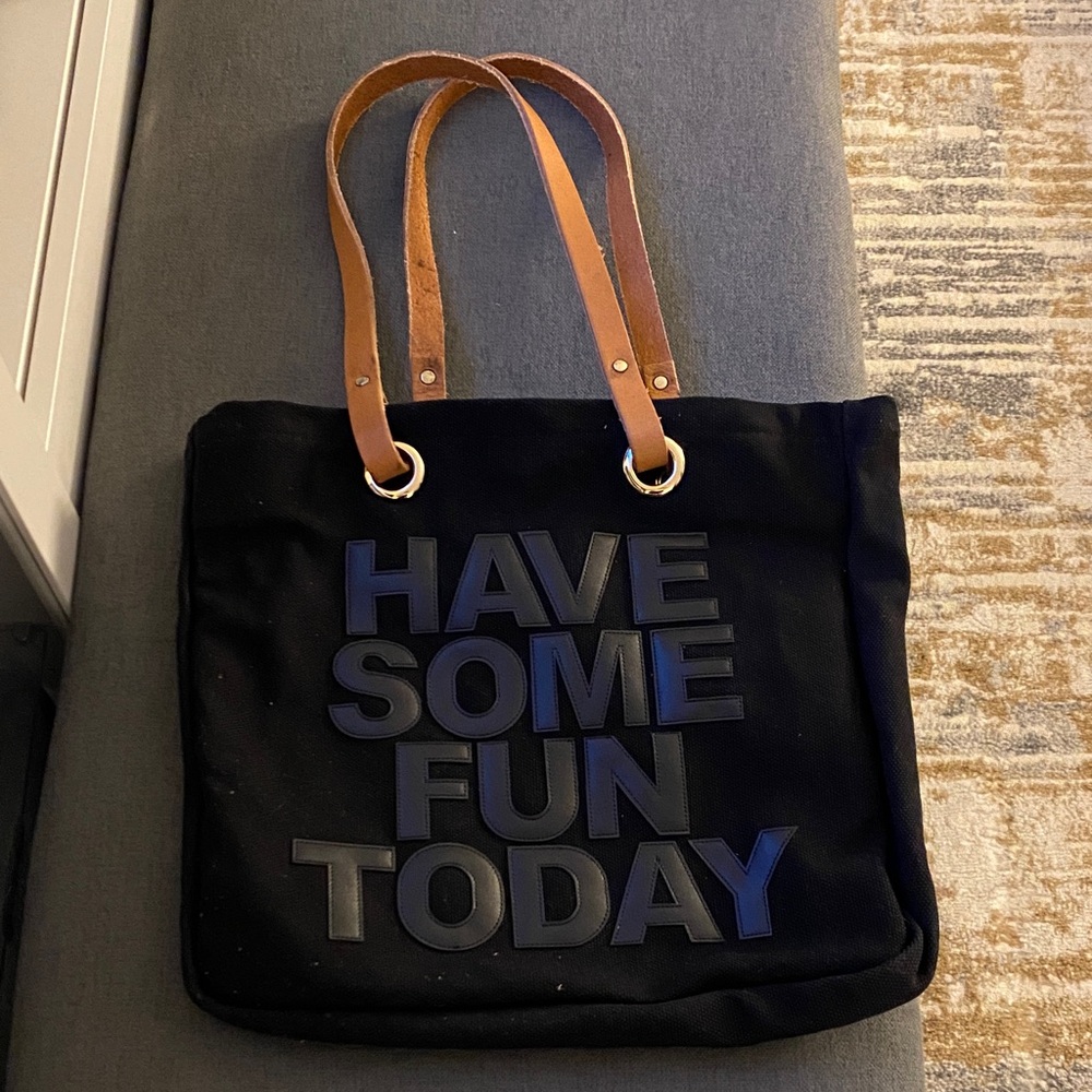Black Canvas Tote with Tan Leather Straps